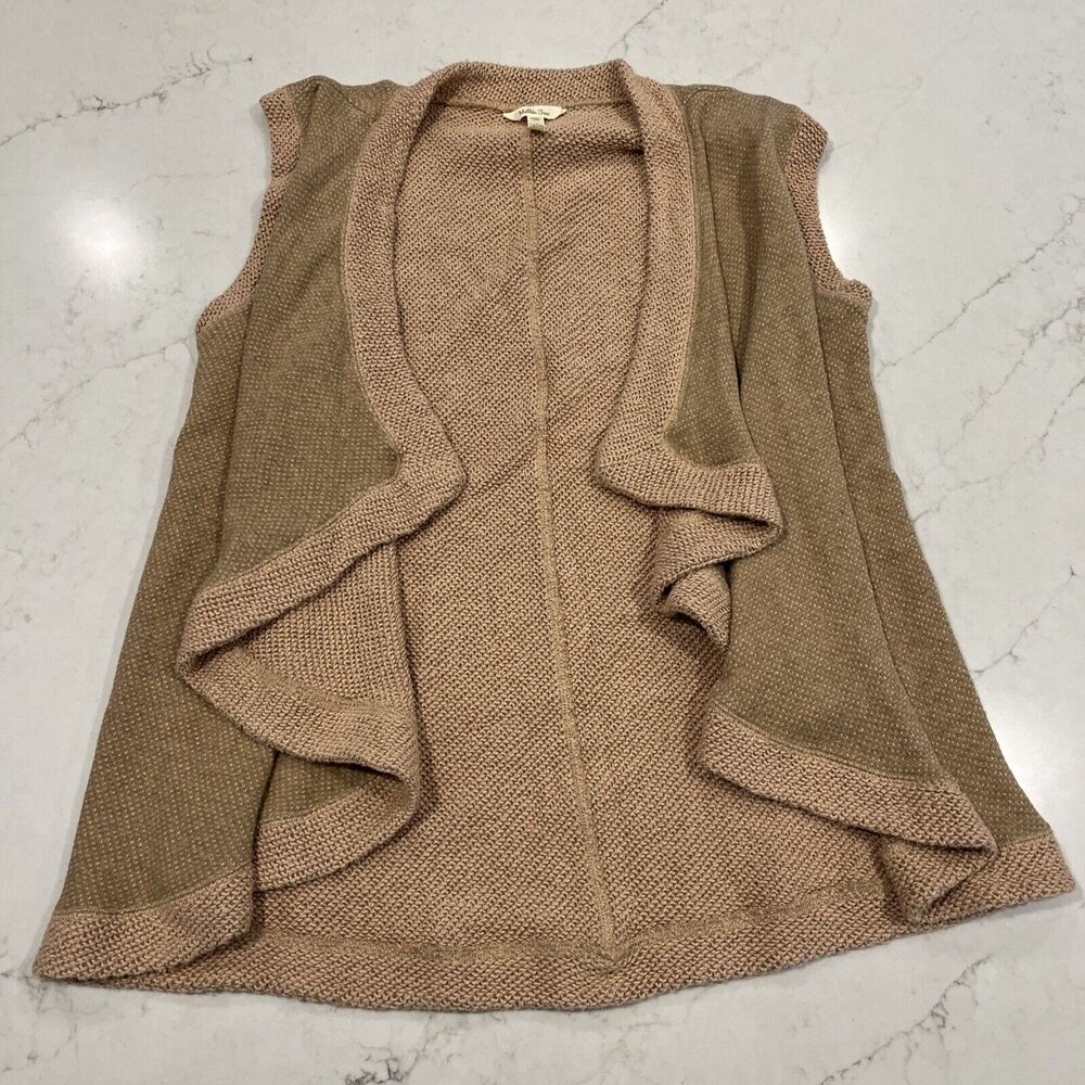 Matilda Jane Sooner Later Tan Sweater Open Waterfall Vest Size M Boho Minimalist